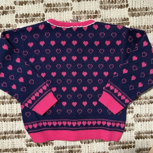 Vintage 80s 90s Heart Bow Sweater Pleated Skirt Set Sz 3 Toddler Coquette Preppy - Picture 4 of 9